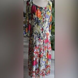 Figueroa & Flower Women's Long Floral Dress Sheer With‎ Slip 3/4 Sleeve Size 2xl